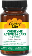 Country Life Coenzyme Active B-6 50Mg, 30 Vegan Capsules, Certified Gluten Free, Certified Vegan Country Life Coenzyme Active B-6 50Mg, 30 Vegan Capsules, Certified Gluten Free, Certified Vegan