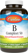 Carlson - B Compleet 50, Balanced Vitamin B Complex, Energy Production, Cellular Support & Optimal Wellness, 250 Tablets
