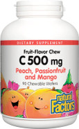 Natural Factors, Kids Chewable Vitamin C 500 mg, Supports Immune Health, Bones, Teeth and Gums, Peach, Passionfruit and Mango, 90 Wafers