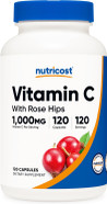 Nutricost Vitamin C with Rose Hips 1025mg, 120 Capsules - Vitamin C 1000mg, Rose Hips 25mg, Premium, Non-GMO, Gluten Free Supplement120 Count (Pack of 1)