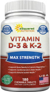 Asquared Nutrition Vitamin D3 With K2 Supplement-180 Chewable Tablets, Max Strength D-3 Cholecalciferol & K-2 Mk7 To Support Healthy Bones, Teeth, Heart -Antioxidant D3 & K2 Mk-7 Energy Formula Adults