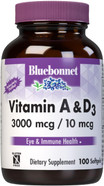 Bluebonnet Nutrition Vitamin A & D3 10,000 Iu/400 Iu From Deep Sea, Cold Water, Fish Oil - For Eye Health & Immune Function* - Gluten Free -Dairy Free -Molecularly Distilled -100 Softgel/100 Servings