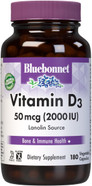 Bluebonnet Nutrition Vitamin D3 2000 Iu Vegetable Capsule, Aid In Muscle And Skeletal Growth, Cholecalciferol From Lanolin, D3, Non Gmo, Gluten Free, Soy Free, Milk Free, Kosher, 180 Vegetable Capsule