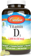 Carlson - Vitamin D3, 2000 Iu (50 Mcg), Bone & Immune Health, Vitamin D Supplements, Cholecalciferol Supplement, Gluten Free Vitamin D Capsules, 360 Softgels