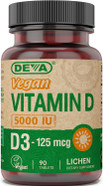 Deva Vitamin D3 5000 Iu, Sunshine Supplement, 125 Mcg Of Vegan D3, 90-Count Bottle