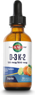 Kal D3 K2 Dropins 125 Mcg / 500 Mcg Liquid Vitamin D3 K2 Drops, Bone Health, Heart Health And Immune Support Supplement, Natural Citrus Flavor, 60-Day Money Back Guarantee, Approx. 59 Serv, 2 Fl Oz