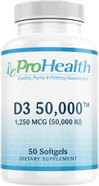 ProHealth Vitamin D3 50,000 (50,000 IU, 50 softgels) Helps Boost and Support Healthy Bones and The Immune System | Gluten Free