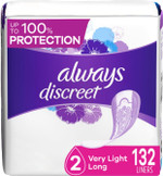 Always Discreet Adult Incontinence & Postpartum Liners For Women, Size 2, Very Light Absorbency, Long Length, 44 Count X 3 Packs (132 Count Total) Always Discreet Adult Incontinence & Postpartum Liners For Women, Size 2, Very Light Absorbency, Long Length, 44 Count X 3 Packs (132 Count Total)