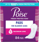 Poise Incontinence Pads & Postpartum Incontinence Pads, 5 Drop Maximum Absorbency, Long Length, 84 Count (2 Packs of 42), Packaging May Vary