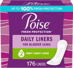 Poise Daily Incontinence Panty Liners, 2 Drop Very Light Absorbency, Long, 176 Count Of Pantiliners (4 Packs Of 44), Packaging May Vary Poise Daily Incontinence Panty Liners, 2 Drop Very Light Absorbency, Long, 176 Count Of Pantiliners (4 Packs Of 44), Packaging May Vary