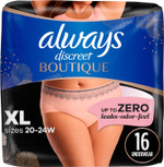 Always Discreet Boutique Adult Incontinence And Postpartum Underwear For Women, Maximum Protection, Xl, Rosy, 16 Count (Packaging May Vary) Always Discreet Boutique Adult Incontinence And Postpartum Underwear For Women, Maximum Protection, Xl, Rosy, 16 Count (Packaging May Vary)