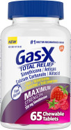 Gas-X Total Relief Chewable Tablets With Maximum Strength Gas Relief Simethicone 250 Mg And Heartburn Relief Calcium Carbonate 750 Mg, Bloating Relief, Mixed Berries - 65 Count