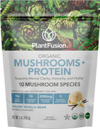 Plantfusion Mushroom Protein Powder - 3 In 1 Vegan Protein Powder, Mushroom Supplement, And Adaptogen Supplement - Support Mental Focus, Immunity, And Recovery - Vanilla 1Lb