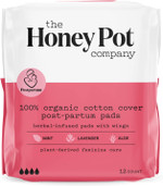 The Honey Pot Company - Herbal Postpartum Pads W/Wings - Full Coverage -Infused W/Essential Oils For Cooling Effect, Organic Cotton Cover, & Ultra-Absorbent - Postpartum Essentials - 12Ct