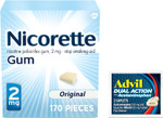 Nicorette 2 Mg Nicotine Gum To Help Quit Smoking - Original Unflavored Stop Smoking Aid, 1-Pack, 170 Count, Plus Advil Dual Action Coated Caplets With Acetaminophen, 2 Count (Packaging May Vary)