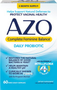 Azo Complete Feminine Balance Daily Probiotics For Women, Clinically Proven To Help Protect Vaginal Health, Balance Ph And Yeast, Non-Gmo, 60 Count Azo Complete Feminine Balance Daily Probiotics For Women, Clinically Proven To Help Protect Vaginal Health, Balance Ph And Yeast, Non-Gmo, 60 Count