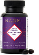 Naomi Extra Strength Patented Astaxanthin 12Mg Supplement From Alaskan Algae - Natural Support For Skin & Eye Health, Joint Support - Non-Gmo, Gluten Free, 30 Softgels - 1 Month Supply