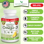 Best Triple Strength Omega 3 Fish Oil Pills - 180 Capsules - 2400Mg High Potency Burpless Lemon Flavor 864Mg Epa 576Mg Dha Ultra Pure Liquid Softgels For Brain Joints Eyes Heart Health Supplement Best Triple Strength Omega 3 Fish Oil Pills - 180 Capsules - 2400Mg High Potency Burpless Lemon Flavor 864Mg Epa 576Mg Dha Ultra Pure Liquid Softgels For Brain Joints Eyes Heart Health Supplement