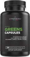 Livingood Daily Greens Capsules - Blend Of Spirulina, Chlorella, Broccoli, Spinach, Collards, Celery, Lemon, Cucumber, Wheat Grass, And Parsley - Energy & Digestive Health - Vegan -120 Capsules