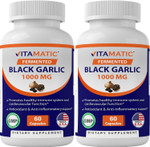 2 Pack - Vitamatic Fermented Black Garlic Extract 1000 Mg 60 Capsules - Non-Gmo, Gluten Free - Antioxidant And Cholesterol Support (Total 120 Capsules) 2 Pack - Vitamatic Fermented Black Garlic Extract 1000 Mg 60 Capsules - Non-Gmo, Gluten Free - Antioxidant And Cholesterol Support (Total 120 Capsules)