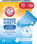Arm & Hammer Power Sheets Laundry Detergent, Fresh Linen 50Ct, Up To 100 Small Loads (Packaging May Vary) Arm & Hammer Power Sheets Laundry Detergent, Fresh Linen 50Ct, Up To 100 Small Loads (Packaging May Vary)
