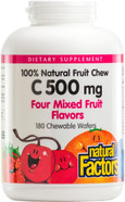 Natural Factors - Vitamin C 500Mg, 100% Natural Fruit Chew, Mixed Fruit, 180 Chewable Wafers