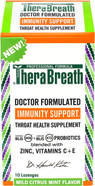 Therabreath Immunity Support Doctor Formulated Throat Health Supplement Lozenges With Zinc, Mild Citrus Mint, 10 Count