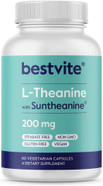 Bestvite L-Theanine 200Mg With Patented And Clinically Studied Suntheanine (60 Vegetarian Capsules) - No Stearates - Vegan - Non Gmo - Gluten Free
