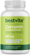 Bestvite Curcumin 510Mg (Turmeric)(120 Vegetarian Capsules) With Curcumin C3 Complex & Bioperine - Standardized To 95% Curcuminoids - No Stearates - Vegan - Non Gmo - Gluten Free