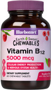 Bluebonnet Nutrition Earth Sweet Vitamin B12 2000 Mcg Chewable Tablets, Soy-Free, Gluten-Free, Kosher Certified, Dairy-Free, Vegan, Raspberry Flavored, 90 Chewable Tablets, 90 Servings