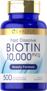 Carlyle Biotin 10000Mcg | 500 Fast Dissolve Tablets | Max Strength | Vegetarian, Non-Gmo, Gluten Free Supplement