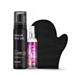 b.tan Darker + Glowy Self Tanner Kit | Lovers Bundle - Self Tanning Mousse with Face + Body Gradual Self Tan Mist w Self Tanning Mitt Applicator, 1 Hour Sunless Tanner, Fast, 6.7 Fl Oz