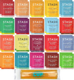 Stash Herbal & Decaf Tea Sampler (40 Count) 20 Flavor Assortment With By The Cup Honey Sticks