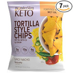 Wonderslim Keto Tortilla Chips With Mct Oil, Spicy Nacho, 3G Net Carbs, 13G Fat, 9G Protein, 0G Sugar, Gluten Free (7Ct) Wonderslim Keto Tortilla Chips With Mct Oil, Spicy Nacho, 3G Net Carbs, 13G Fat, 9G Protein, 0G Sugar, Gluten Free (7Ct)