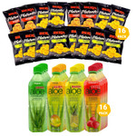 Iberia Plantain Chips, Variety, 8 Salted, 4 Naturally Sweet, 4 Garlic (Pack Of 16) + Aloe Vera Drink, Variety, (Pack Of 16) 4 X Original, 4 X Mango, 4 X Pineapple, 4 X Strawberry