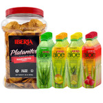 Iberia Aloe Vera Drink, Variety, (Pack Of 16) 4 X Original, 4 X Mango, 4 X Pineapple, 4 X Strawberry + Maduritos Naturally Sweet Plantain Chips, 20 Oz