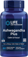 Life Extension Ashwagandha Plus Calm & Focus, Ashwagandha Extract, Spearmint Extract, Focus, Attention, Relaxation, Advanced Formula, 60 Vegetarian Capsules Life Extension Ashwagandha Plus Calm & Focus, Ashwagandha Extract, Spearmint Extract, Focus, Attention, Relaxation, Advanced Formula, 60 Vegetarian Capsules