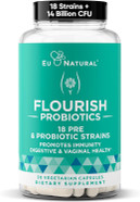 Flourish Probiotics + Prebiotics For Women  Gut And Digestion, Urinary Tract, Reduce Bloating, Vaginal Health  18 Clinically Proven Strains, 14 Billion Cfu  30 Shelf-Stable Mini Vegan Capsules