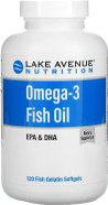 Lake Avenue Nutrition Omega-3 Fish Oil, 1250 Mg, 120 Fish Gelatin Softgels