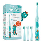 Vekkia Sonic Rechargeable Kids Electric Toothbrush, 3 Modes With Memory, Fun & Easy Cleaning, 24000 Strokes, Ipx7 Waterproof, 2-Min Timer For Age 3+, 4 Soft Bristles(Blue)