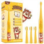 Vekkia Sonic Rechargeable Kids Electric Toothbrush, 3 Modes With Memory, Fun & Easy Cleaning, 24000 Strokes, Ipx7 Waterproof, 2-Min Timer For Age 3+, 4 Soft Bristles(Yellow)