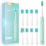Dada-Tech Sonic Electric Toothbrush For Adults With 90% Rounded Bristles, 5 Cleaning Modes 2-Minute Timer And 9 Replacement Reminder Brush Heads (Green) Dada-Tech Sonic Electric Toothbrush For Adults With 90% Rounded Bristles, 5 Cleaning Modes 2-Minute Timer And 9 Replacement Reminder Brush Heads (Green)