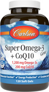 Carlson - Super Omega-3 Gems + Coq10, 1200 Mg Omega-3S 200 Mg Coq10, Circulation Function, Energy Production & Circulatory Support, 60 Softgels