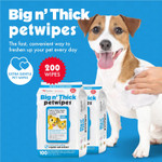 Petkin Large Pet Wipes For Dogs And Cats, 200 Count, Organic Oat Extract, Moistened With Gentle Cleaning Formula, Ideal For Home Or Travel