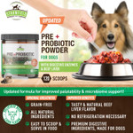 Strawfield Pets Pre + Probiotic Powder For Dogs With Digestive Enzymes Dog Probiotics For Yeast, Itchy Skin And Itchy Ears Natural Beef Liver Flavor 120 Scoops