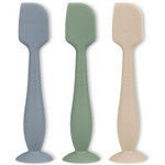 3 Piece Full Size Diaper Cream Applicator Set - Soft Silicone Baby Butt Spatula With Suction Base (Ether/Sage/Sand)