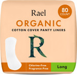 Rael Panty Liners For Women, Organic Cotton Cover - Long Pantiliners, Light Absorbency, Unscented, Chlorine Free (Long, 80 Count)