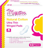 Maxim Natural Cotton Maxi Pad With Wings, 20Ct, Regular Daytime Maxi Pads, No Chlorine/Dioxin/Sap, Biodegradable Sanitary Pad For Women, Breathable, Cotton Winged Pads, 2 Packs Of 10
