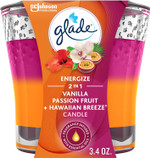 Glade Candle Jar, Air Freshener, 2in1, Vanilla Passion Fruit + Hawaiian Breeze, 3.4 Oz