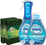 Dawn Powerwash Spray Platinum Dish Soap - Fresh Scent + 1 Dawn Powerwash Refill, 16 Fl Oz Each, With 6 Reusable Heavy Duty Scouring Pads